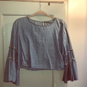 Denim crop top with bell sleeves
